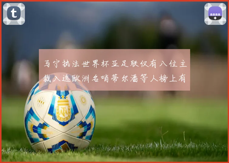马宁执法世界杯亚足联仅有八位主裁入选欧洲名哨蒂尔潘等人榜上有名
